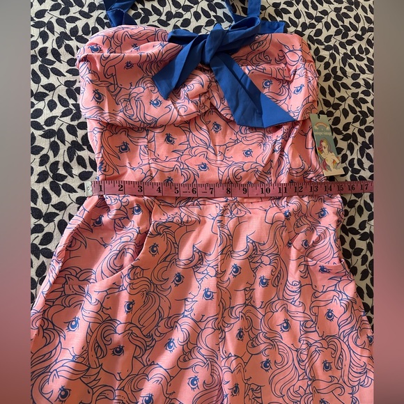Unique Vintage X My Little Ponies Pink & Blue Bow Front Pinup Romper NWT M-L? - Picture 13 of 15